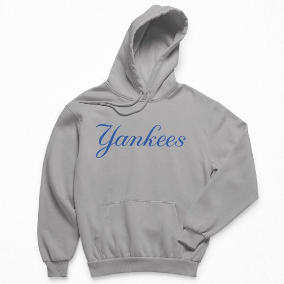 NEW York Yankees Script Wordmark Color Logo Pop Fleece Pullover Hoodie GREY - Picture 1 of 2